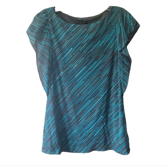 Teal/green abstract print blouse - Picture 1 of 3